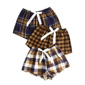 Unbranded Plaid Lounge Shorts Womens S Multicolor Excellent 3-Pack Bow Detail